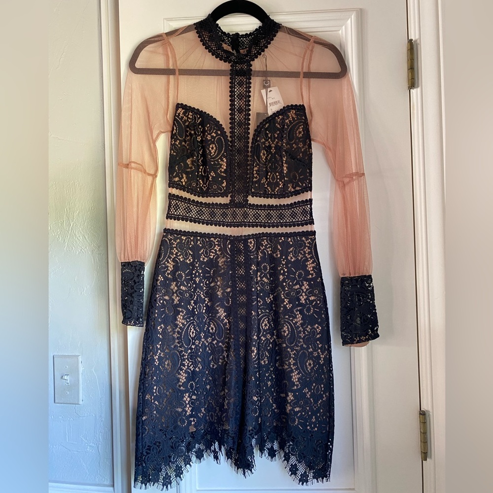 “For Love & Lemons” Black Lace & Nude Sheer Dress. New with Tags. Size S.